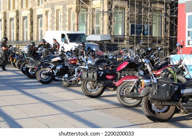 CEREDIGION, WALES - SEPTEMBER 10, 2022: The Outlaws Motorcycle Club Parked On The Promenade At Aberystwyth 