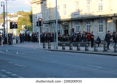 CEREDIGION, WALES - SEPTEMBER 10, 2022: The Outlaws Motorcycle Club Gathered Outside A Wetherspoons Public House In Aberystwyth 