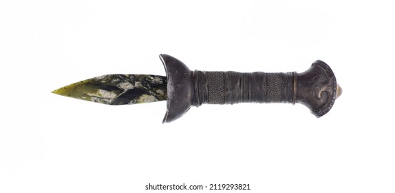 Ceremonial Jade Dagger Isolated On White Background