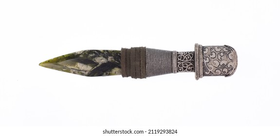 Ceremonial Jade Dagger Isolated On White Background