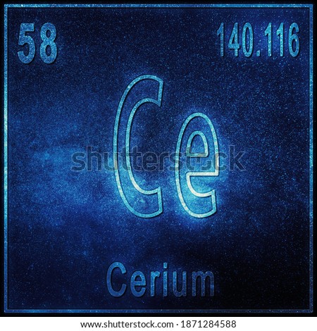 Cerium chemical element, Sign with atomic number and atomic weight, Periodic Table Element