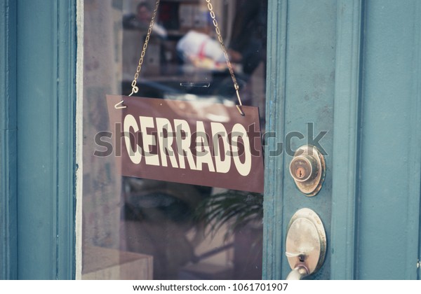 Cerrado Closed Sign On Door Spanish Stock Photo Edit Now 1061701907