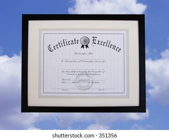 A certificate floating in the sky