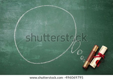 certificate and speech bubble on the blackboard
