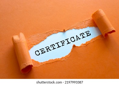 Certificate Word Written Under Torn Paper.