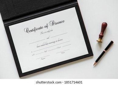 Certification of divorce isolated on white table