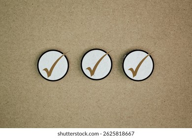 certified and correct mark. Standard certification, accurate selection, production standards and good quality. An ethical corporation. Do the right thing. ISO quality and symbols. Three Right sign