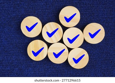 certified and correct mark. Standard certification, accurate selection, production standards and good quality. An ethical corporation. Do the right thing. ISO quality and symbols. Blue Right sign