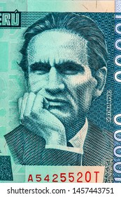 Cesar Vallejo Portrait From Peru 10000 Indis 1988 Banknotes. 