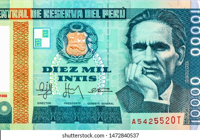 Cesar Vallejo Portrait From Peru 10000 Indis 1988 Banknotes. 