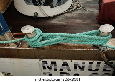 CESENATICO, ITALY - Apr 01, 2022: A closeup of mooring ropes on a boat
