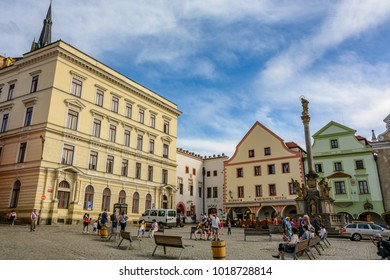 Cesky Krumlov, Czech Republic - June 9, 2017: Old Town Square in Cesky Krumlov