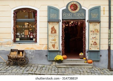 Cesky Krumlov, CZECH REPUBLIC - September 26, 2014: Souvenir Shop Of Bohemian Goods