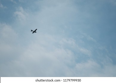 Cessna 172 Skyhawk in the sky with few cloud, Thailand