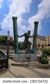 Ceuta, Spain Autonomous Spanish City In North Africa. Statue Of Hercules Known As The Pillars Of Hercules. Greek Mythology.