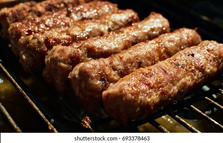 Cevapi on barbecue or grill, Balkan cuisine