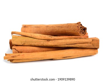Ceylon Cinnamon or True Cinnamon Quills (Cinnamomum Verum). Also known as Sri Lanka Cinnamon or Cinnamomum Zeylanicum. Isolated on White.