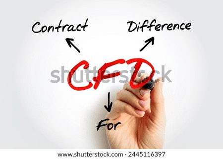 CFD Contract For Difference -  financial contract that pays the differences in the settlement price, acronym text concept background
