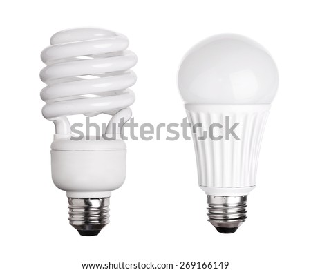 CFL Fluorescent and LED Light Bulb isolated on white background