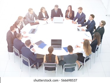 Cfo Business Team Gathered Round Table Stock Photo 566698537 