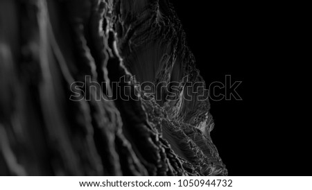 CG Fractal abstract background shape with depth of field. Black and white.