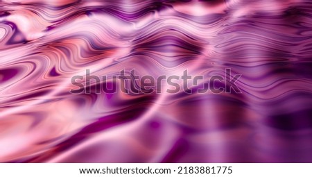 CGI abstract ripple effect of liquid with pink, purple mixture reflection of wavy pattern and texture. Wallpaper background of fluid color spectrum. Psychedelic and cosmic art or esoteric surface.