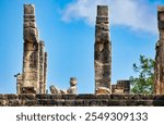 Chac Mool statue-Mesoamerican sculpture,a reclining figure with head turned to 90 degrees representing a slain warrior to the rain god on top of the Temple of Warriors at Chichen Itza,Yucatan,Mexico