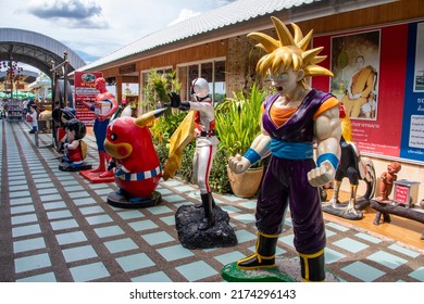 Chachoengsao Thailand 9th Jun 2022: The Cartoon Figure Statue In Wat Saman Rattanaram, Including Dragon Ball Super Saiyan, Kamen Rider X, Pikachu, Spiderman, Etc. 