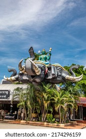 Chachoengsao Thailand 9th Jun 2022: the statue of Erawan, a mythological elephant with three heads who carries the Hindu god Indra in Wat Saman Rattanaram. 