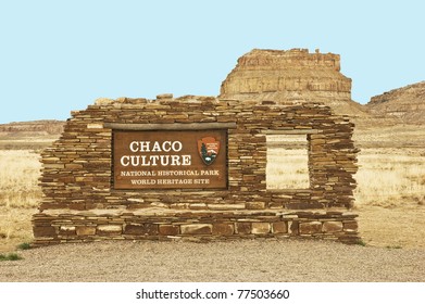 Chaco Culture Sign Indicating A World Heritage Site And National Historic Park, New Mexico