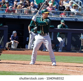 Chad Pinder First Basemen For The Oakland Athletics In The Cactus League At Peoria Stadium In Peoria,Arizona USA March 4th,2018.