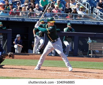 Chad Pinder First Basemen For The Oakland Athletics In The Cactus League At Peoria Stadium In Peoria,Arizona USA March 4th,2018.