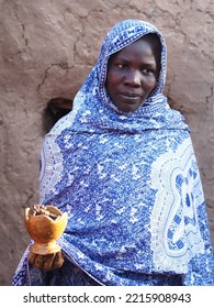 Chad, Sahel, Africa, August 5 2020, Portrait Of A Black African Muslim Girl In A Village In The Sahel