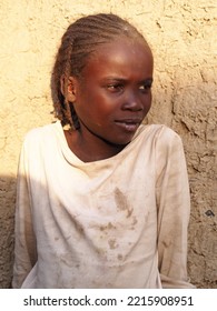 Chad, Sahel, Africa, August 5 2020, Portrait Of A Black African Muslim Girl In A Village In The Sahel