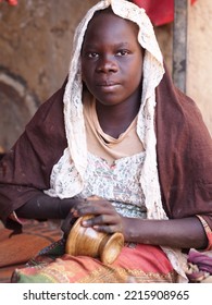 Chad, Sahel, Africa, August 5 2020, Portrait Of A Black African Muslim Girl In A Village In The Sahel