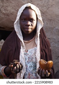 Chad, Sahel, Africa, August 5 2020, Portrait Of A Black African Muslim Girl In A Village In The Sahel