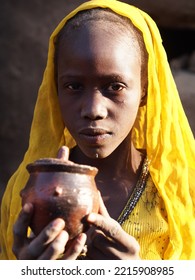 Chad, Sahel, Africa, August 5 2020, Portrait Of A Black African Muslim Girl In A Village In The Sahel