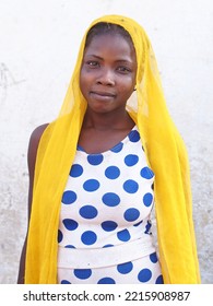 Chad, Sahel, Africa, August 5 2020, Portrait Of A Black African Muslim Girl In A Village In The Sahel