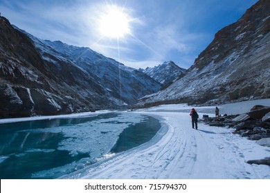 Chadar trek (The frozen Zanskar river trekking) during winter in Leh,Ladakh,Kashmir,India. - Shutterstock ID 715794370