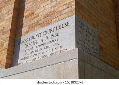 Chadron, Nebraska - July 25, 2014: The Cornerstone Of The Dawes County Courthouse