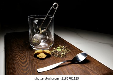 Chai Latte Preparations On A Wood Serving Tray