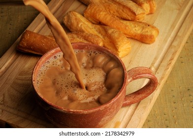 Chai Or Tea And Twisted Khari Or Puffs, Served With Tea In India