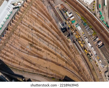 Chai Wan, Hong Kong 12 December 2021: Top Down View Of The Train Track In Hong Kong City