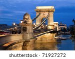 The Chain Bridge in Budapest in the evening. Sightseeing in Hungary.