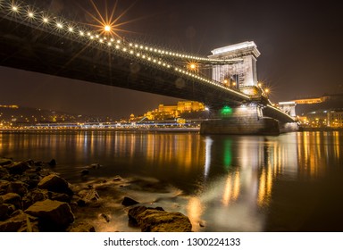 Chain Bridge In Budapest From An Unusual Viewpoint