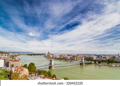 Chain Bridge On The Danube River In Budapest, Hungary