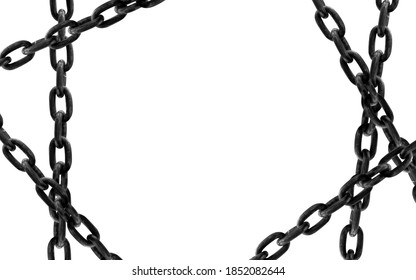 Chain isolated white background steel chain Set chains  Curved  wavy  arcing straight chains Black   white close up shot to stretched chain 