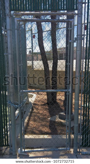 Chain Link Fence Gate Door Stock Photo Edit Now 1072732715
