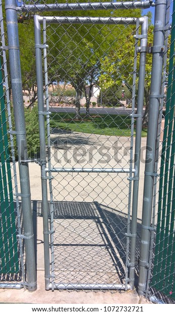 Chain Link Fence Gate Door Stock Photo Edit Now 1072732721