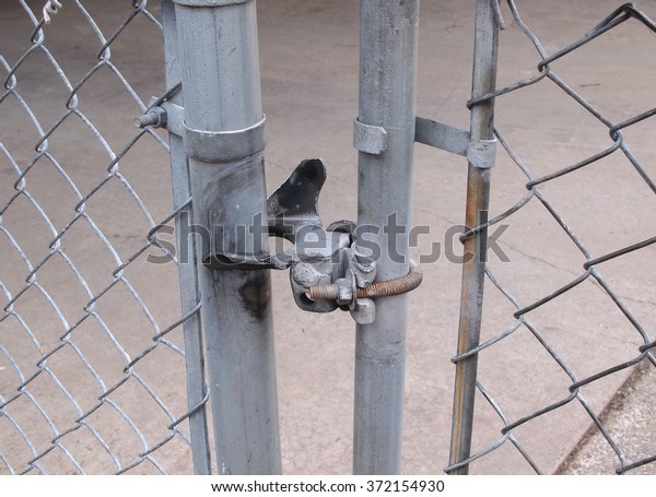 Chain Link Fence Gate Latch Closeup Stock Photo Edit Now 372154930